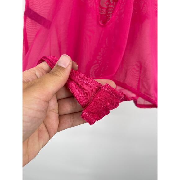 Rachel Roy Sexy Pink Lace Highcut Thong Teddy NEW Size 1X - Picture 8 of 15